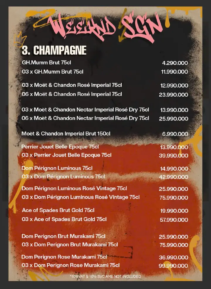 Menu Bàn Sofa Weeknd Sài Gòn — Champagne cao cấp