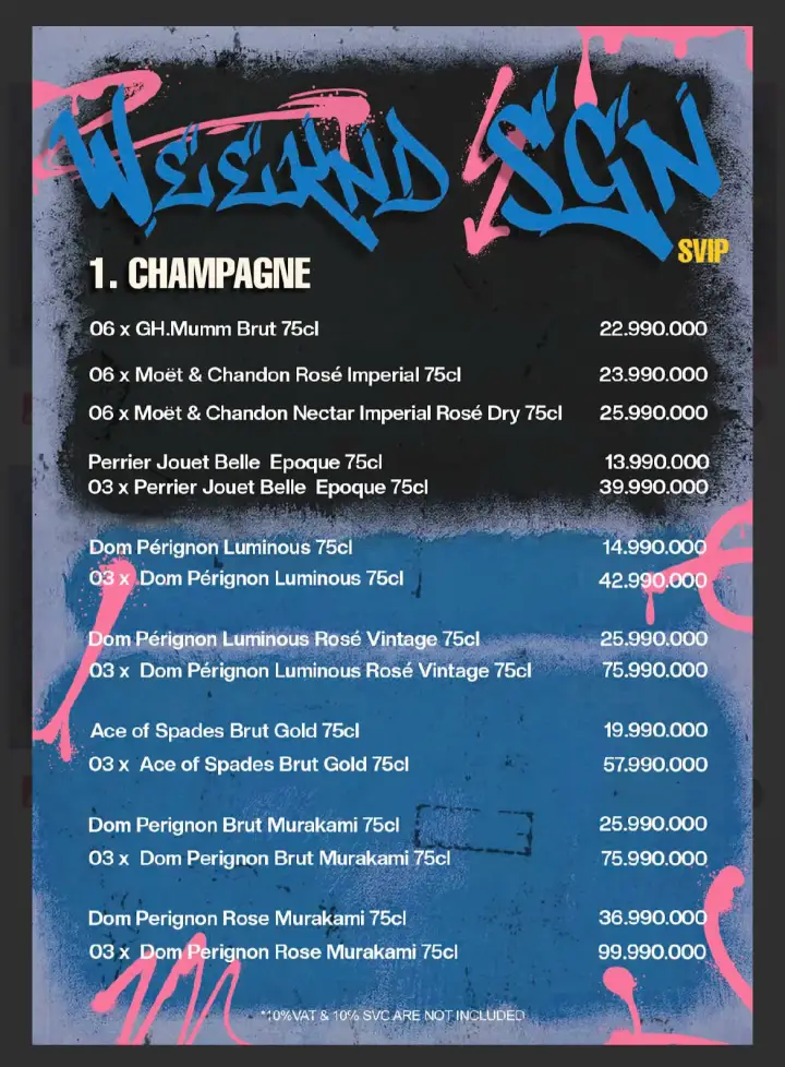Menu Bàn Super VIP Weeknd Sài Gòn — Champagne