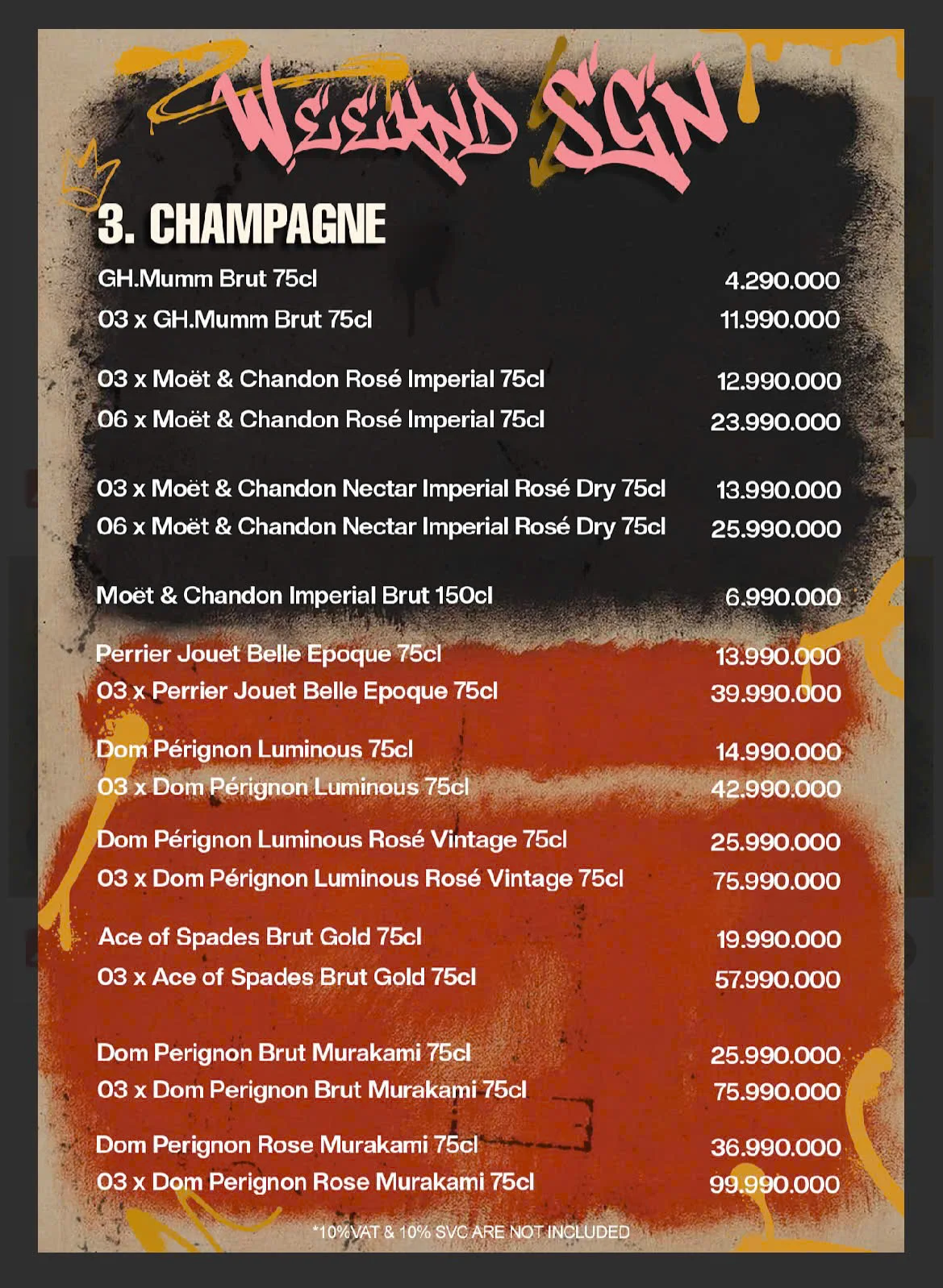 Menu Bàn Sofa Weeknd Sài Gòn — Champagne cao cấp