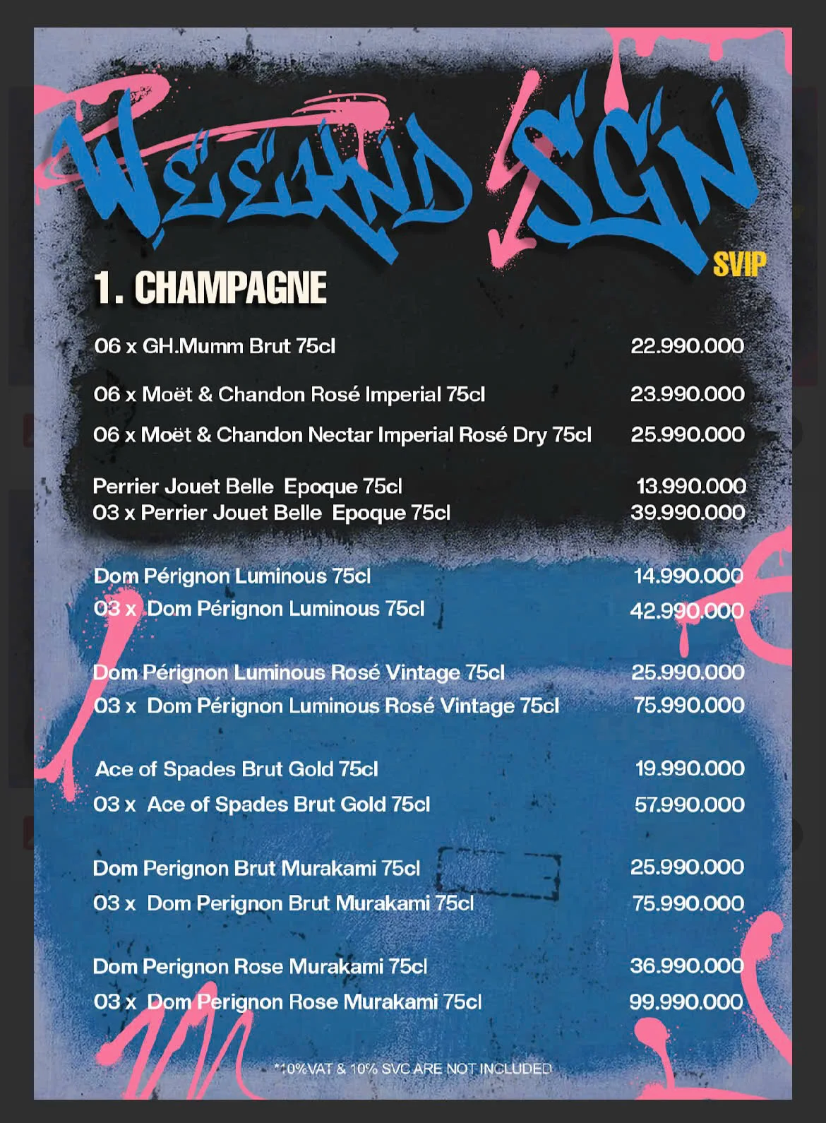 Menu Bàn Super VIP Weeknd Sài Gòn — Champagne