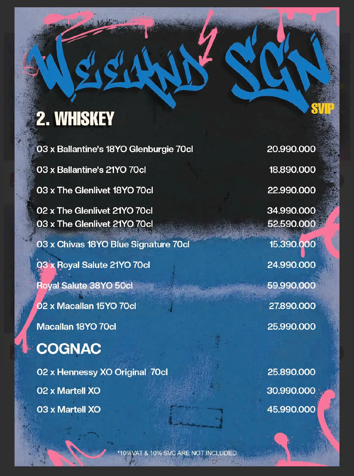 Menu Bàn Super VIP Weeknd Sài Gòn — Whiskey và Cognac